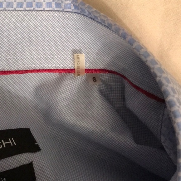 BUGATCHI dress shirt, like new, cotton, shaped fit, blue check pattern. - Picture 6 of 6